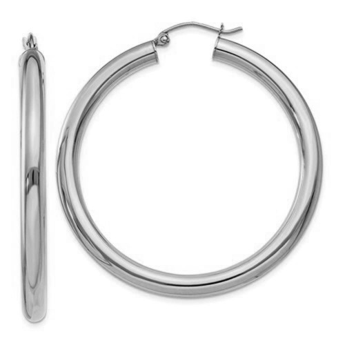 14K White Gold 4 Mm By 10Mm Wide High Polished Hoop Earrings