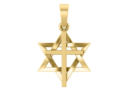 14K Yellow Gold  Messianic Star Of David Pendant 18.0mm x 20.0mm