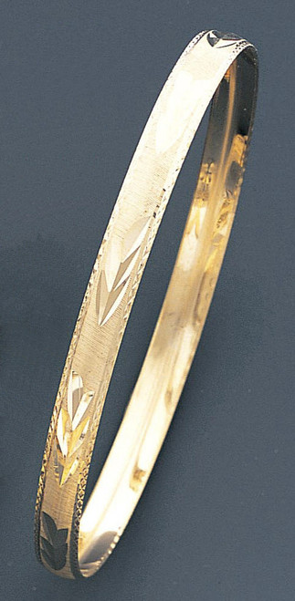 14k Gold 6mm Wide Engraved Wheat Pattern Slip-on Solid Bangle 8.0"