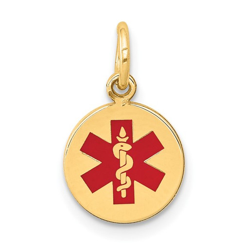 14k Gold Solid Gold Round Medical Id Pendant 10mm