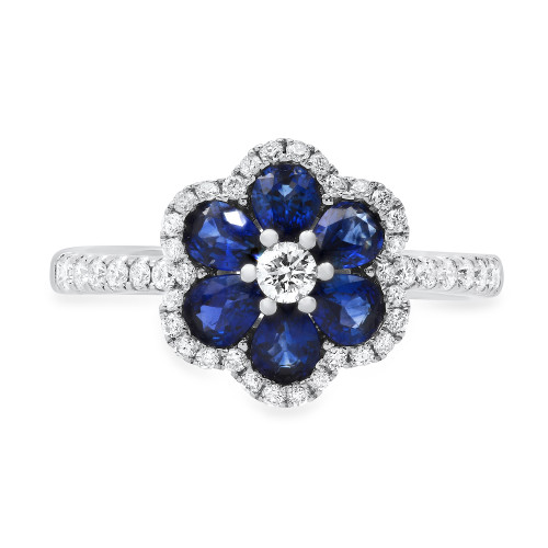 18k White Gold 11mm Flower Sapphire  Diamond Ring