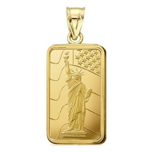 14k Gold 1 Gram Pamp Suisse .999 Liberty Bar Pendant 16MM X 9.4MM