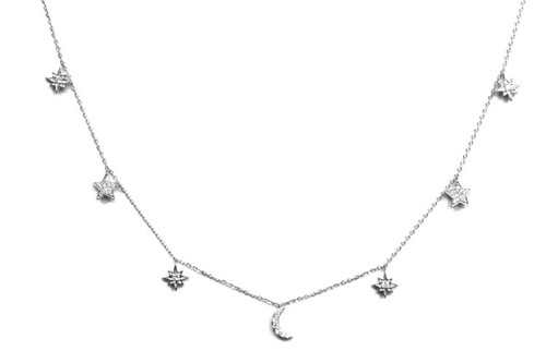 14k White Gold 0.50 ct Diamond Star and Moon Layer Necklace