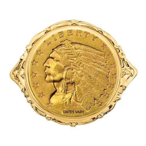 14k Gold Ladies 21.9mm Coin Ring With A 22k  2.5 Dollar Indian Head