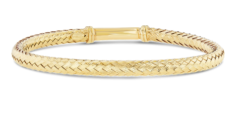 14k Yellow Gold 5.7mm Flexible Basket-Weave Bangle Bracelet 7 Inches