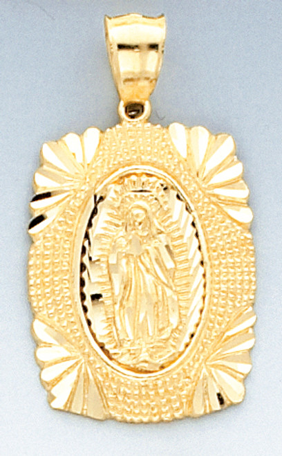 14k Gold Diamond Cut Squire Shaped Virgin Mary Pendant 21mm by 35mm