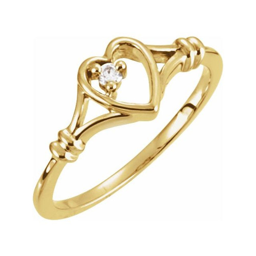 14k Gold 7mm Round Youth Heart Ring with Cubic Zirconia Ring