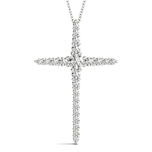 1.00ct Diamond Cross Pendant On 14k White Gold 30.0mm