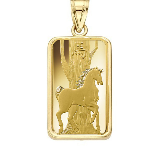 24k Gold 1 Oz Pamp Suisse Year of the Horse Bar Encased in 14K