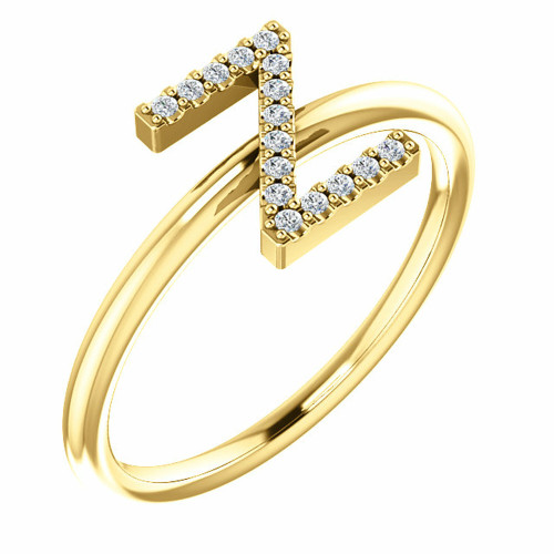 14K Yellow Stackable 1/10 ct Natural Diamond Initial Ring