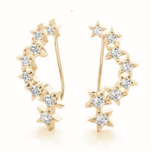 14K 1/3 CTW Natural Diamond Ear Climbers Star Earrings