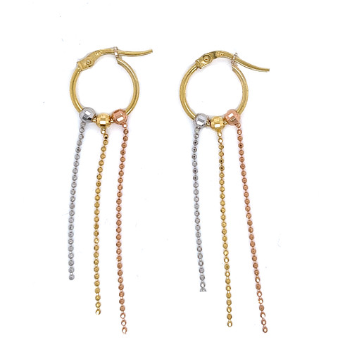 14k Gold Tri-color Disco Drop Earrings 12mm Wide 45mm High | Sarraf.com