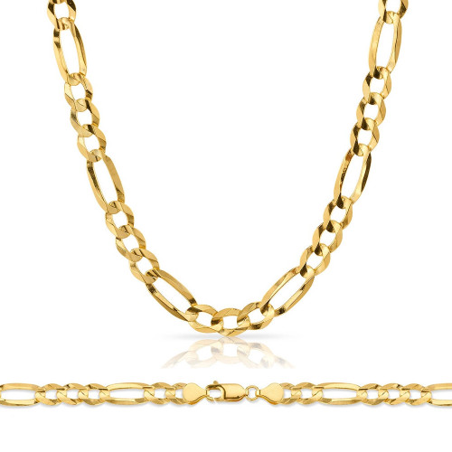 10k Gold 7.55mm Open Figaro Chain 26 Inches