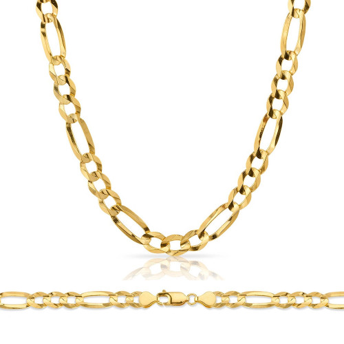 10k Gold 7.55mm Open Figaro Chain 30 Inches