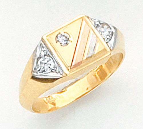 14k Tri Color Gold 9mm Ring with Accented CZ