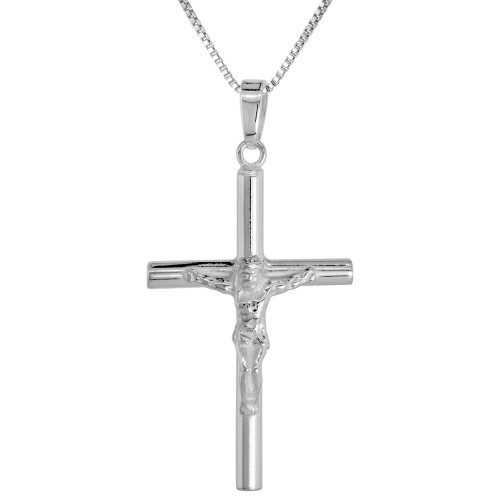 Sterling Silver Crucifix Pendant (Charm) 1.5 inch Tall
