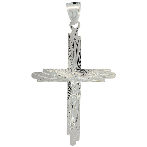 Sterling Silver Crucifix Pendant (Charm) 1 3/4 inch tall