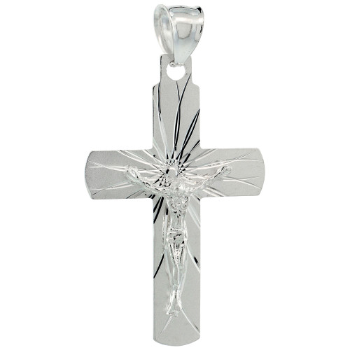 Sterling Silver Crucifix Pendant (Charm) w/ Latin Cross 1 1/2 inch tall