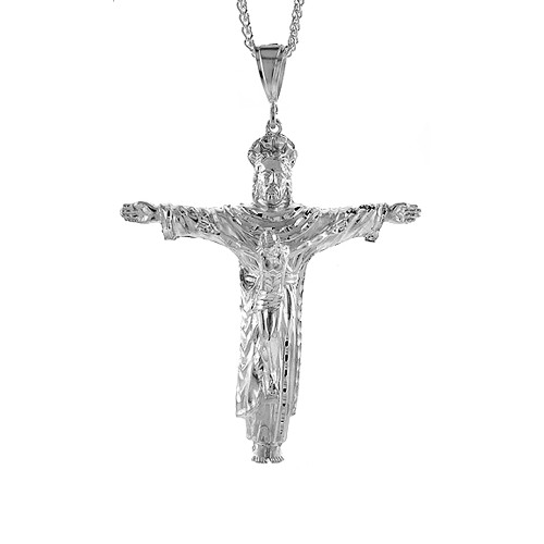 Sterling Silver Crucifix Pendant (Charm) 3 7/8 inch tall