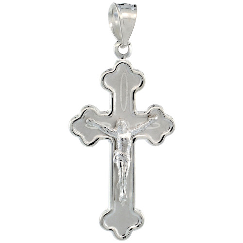 Sterling Silver Crucifix Pendant (Charm) Bottony 1 1/2 inch tall