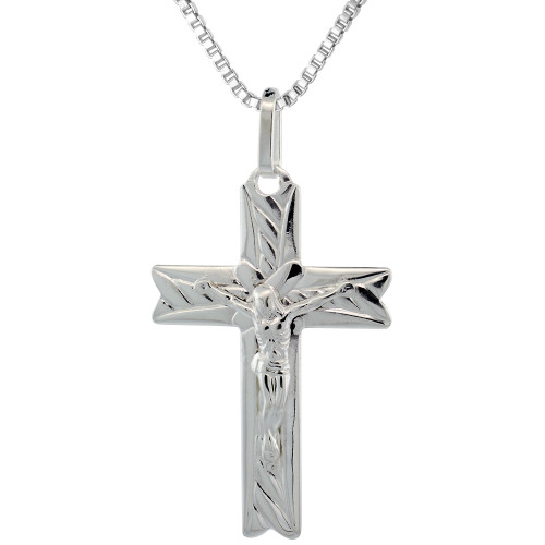 Sterling Silver Crucifix Pendant (Charm) Roped Center 1 1/2 inch high