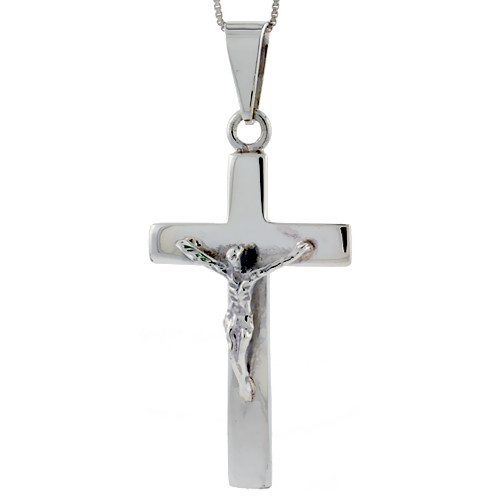 Sterling Silver Crucifix Pendant (Charm)  Highly Polished Handmade 2 inch Tall