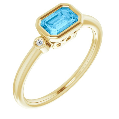 14K Yellow Gold Emerald Cut  Genuine Blue Topaz  Ring 6mm by 4mm