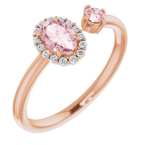 14K Rose Gold Natural Pink Morganite & 1/6 CTW Natural Diamond Halo-Style Ring