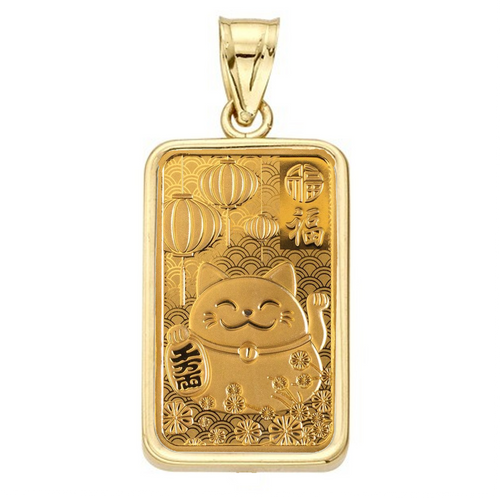 24k Gold 5 Gram Pamp Suisse 2023 Good Luck Bar Encased in 14K Gold