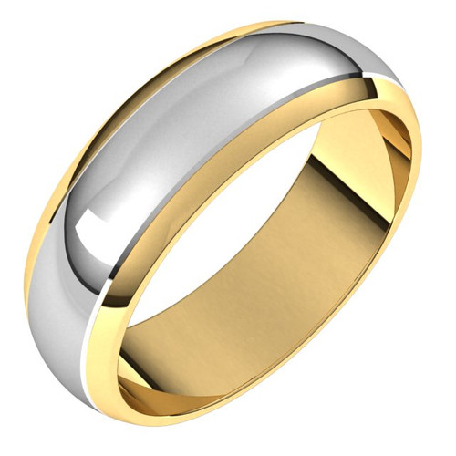 14k Yellow Gold 6mm Two Tone Traditional Domed Wedding Band