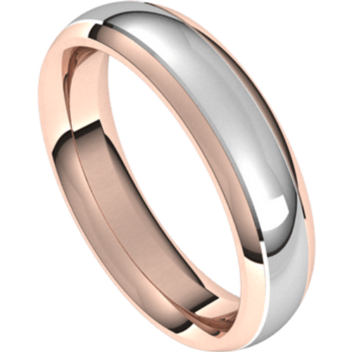 14k White on Rose Gold 5mm Two Color Traditional Domed Wedding Band