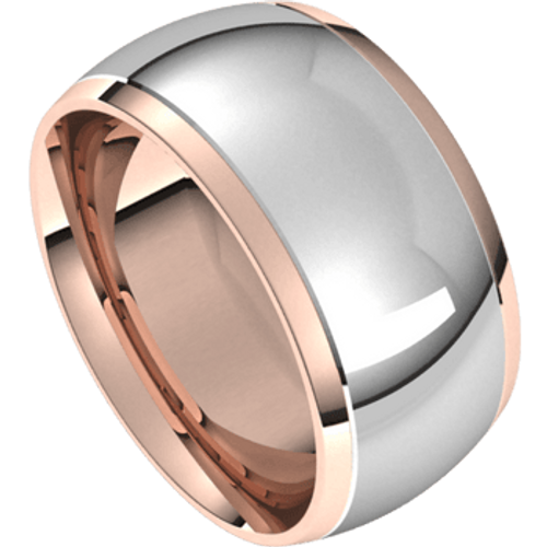 14k White on Rose Gold 10mm Two Color Traditional Domed Wedding Band