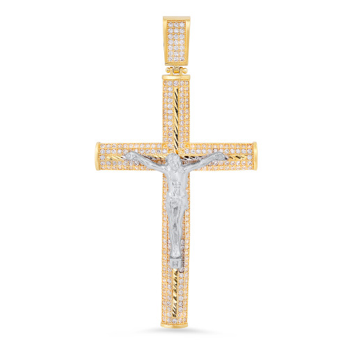 14k Yellow Gold and White Gold Cz Cross Pendant  with Christ  39mm wide by 75mm High