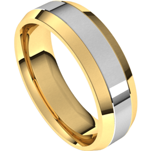 14k Yellow Gold 6mm Two Tone Comfort Fit Flat Beveled Edge Wedding Band