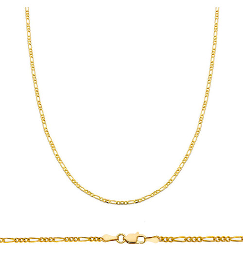 18K Yellow Gold 2mm Figaro Chain 16 Inches