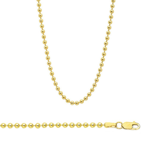 18k Gold Bead Link Chain Bracelet, 2.5mm Wide 7.5 Inches