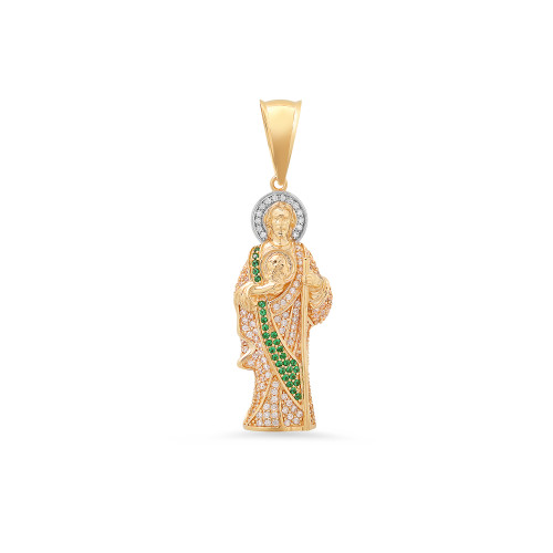 14K Yellow Gold 41mm 3D San Judas Cz (st. Jude) Pendant