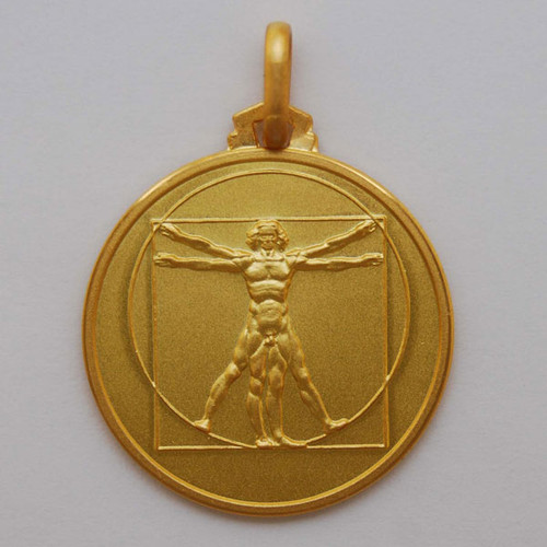 14K Gold 21MM Round Da Vinci Medal