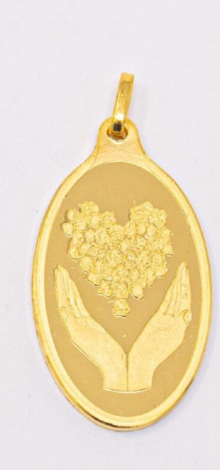 24K Gold 2.5 Gram Oval Bouquet of Heart Sam Pendant