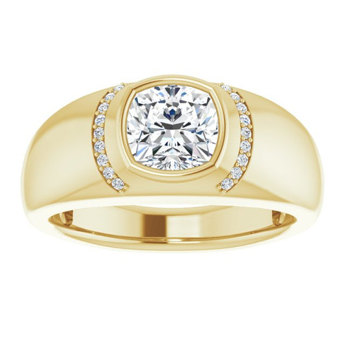 18K Yellow Gold Men's GIA Cushion Diamond Ring 2.15 ctw  9.5mm