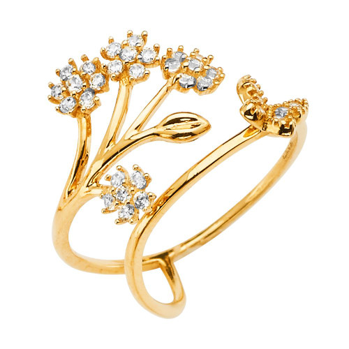 14K Yellow Gold Adjustable Ladies Cubic Zirconia Ring