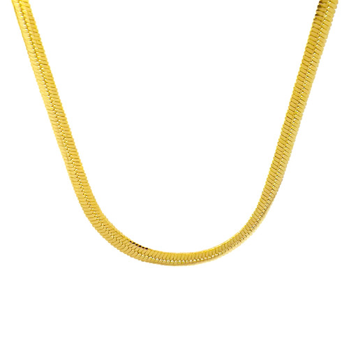 14k Yellow Gold 3.3mm Oval Snake Herringbone Necklace 16 Inches