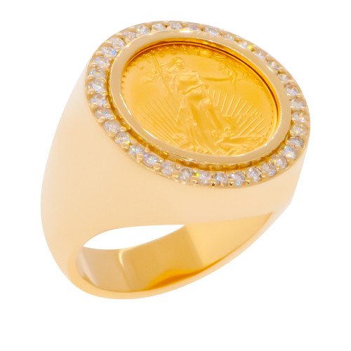14k Yellow Gold .75 CT Diamond 1/10 American Eagle Coin Ring 22.0mm