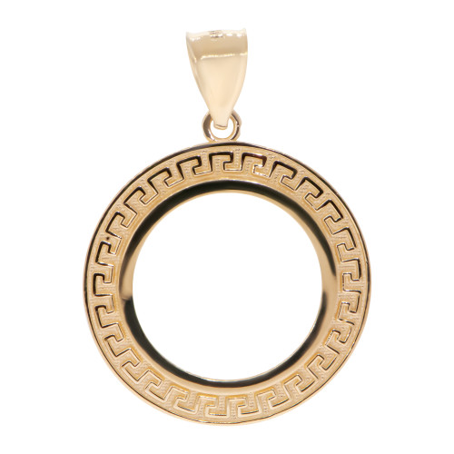 14k Gold Greek Key Design  Coin Bezel Pendant Fo 5 Peso Gold Coin
