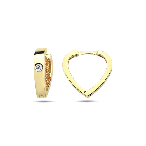 14k Yellow Gold 2.5mm Single Cubic Zirconia Heart Huggies Earring 13mm