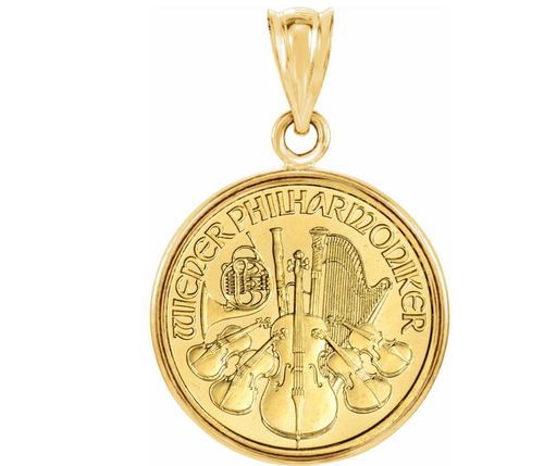 1/10 Oz Austria Gold Philharmonic Coin Encased in 14k Gold  Pendant