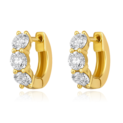 14K Yellow Gold 1.2 ct. Natural Diamond Huggie Hoop Earrings