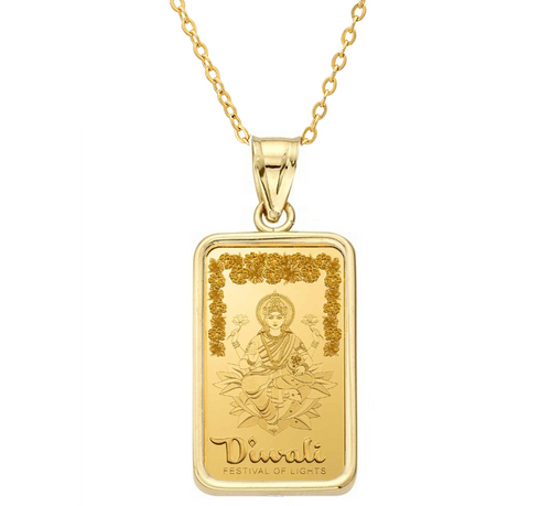 24k Gold 1 Gram Mini Pamp Suisse .999 Diwali Petit Necklace 10mm x 7mm  16" 24k Gold 1 Gram Mini Pamp Suisse .999 Diwali Petit Necklace 10mm x 7mm  16"