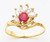 14k Gold Ladies synthetic Ruby and Man Made Diamonds Flower Cocktail Ring 12mm Wide