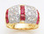 14k Gold Ladies 11.5mm Wide Synthetic Ruby Band with Cubic Zirconia Ring